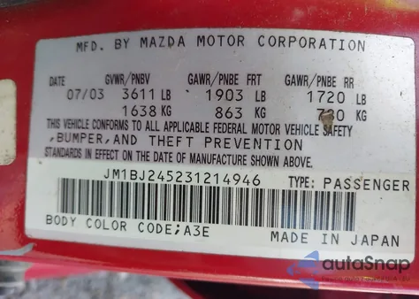 2003 Mazda Protege5 из США, поврежденный, VIN JM1BJ245231214946